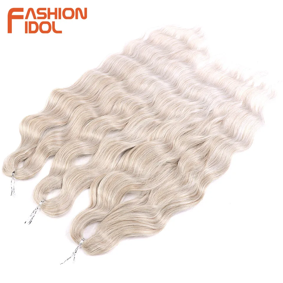 FASHION IDOL 24 Inch Crochet Hair Synthetic Deep Wave Braiding Hair Extensions Ombre Blonde Water Wave Hair Heat Resistant Fiber