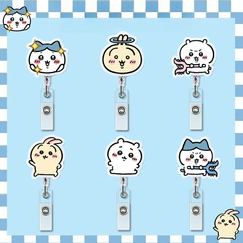 Cute Chiikawa Retractable Badge Reel Cartoon ID Card Holder Nurse Doctor Student Work Name Tag Clip Kawaii Office Accessories
