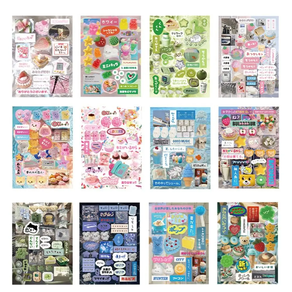 45Sheets Y2K Style Japanese Comic Stickers Coated Paper Non-Repetitive Stationery stickers DIY Decor Unique Designs