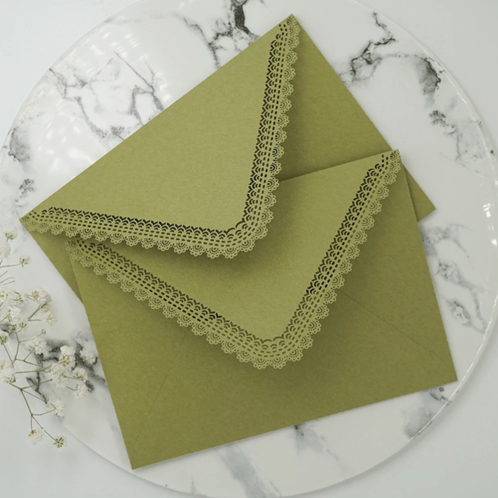 Vintage Hollow Lace Pure Color Triangle Envelopes For DIY Card Storage Wedding Invitation Party Supplies Student Stationery