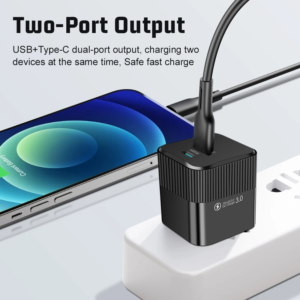 Mini 25W PD USB C Fast Charger 2 Port KR EU Travel Plug Adapter for iPhone 15 Pro Max Oneplus Phone Charging Block