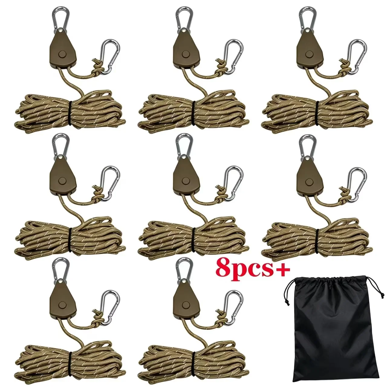 8Pcs 4m Camping Rope Tent Adjustable Rope Fastener Fixed Buckle Pulley Tensioner Ratchet Hangers Lights Camping Awning Wind Rope gallery 2