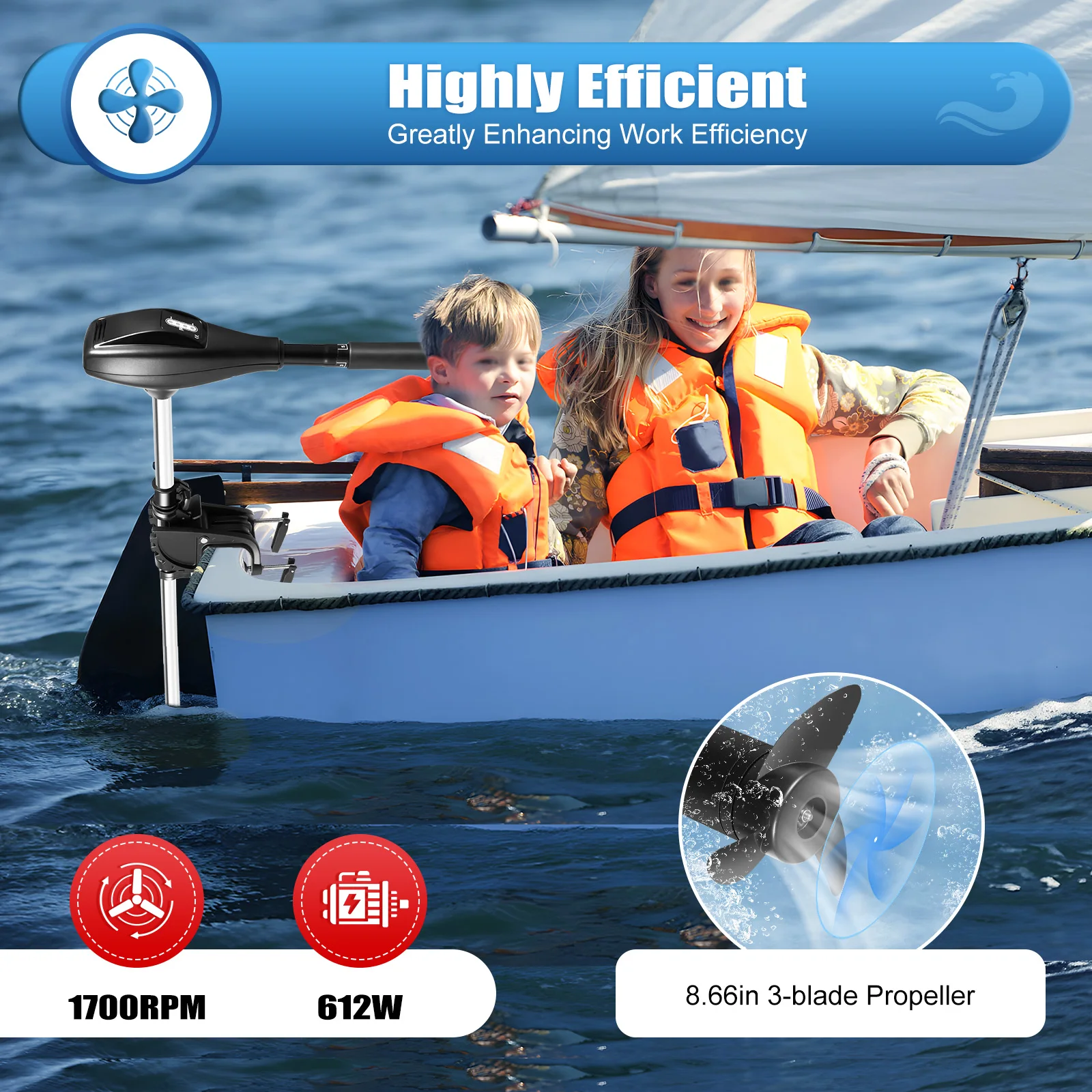 612 واط قوارب محركات خارجية كهربائية عملية صامتة 1700 دورة/دقيقة محرك خارجي كهربائي