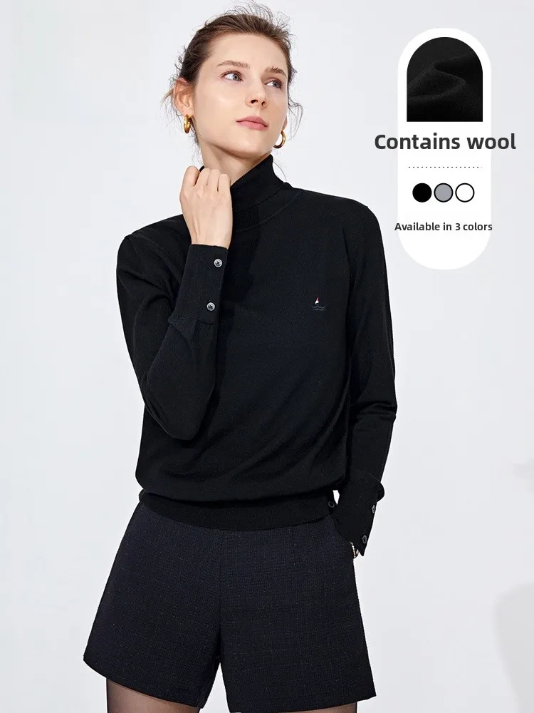 

Navigare Women's High Collar Knitted Sweater Casual Commute Inner Wear Slim Fit Base irt Long Sve Wool Blend Polyester