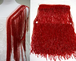 De Zandolla 2 Yard Red Bridal Bead Fringe Trim Wedding Party Evening Dress Accessories with bead Decoration Tassel 27cm Wide