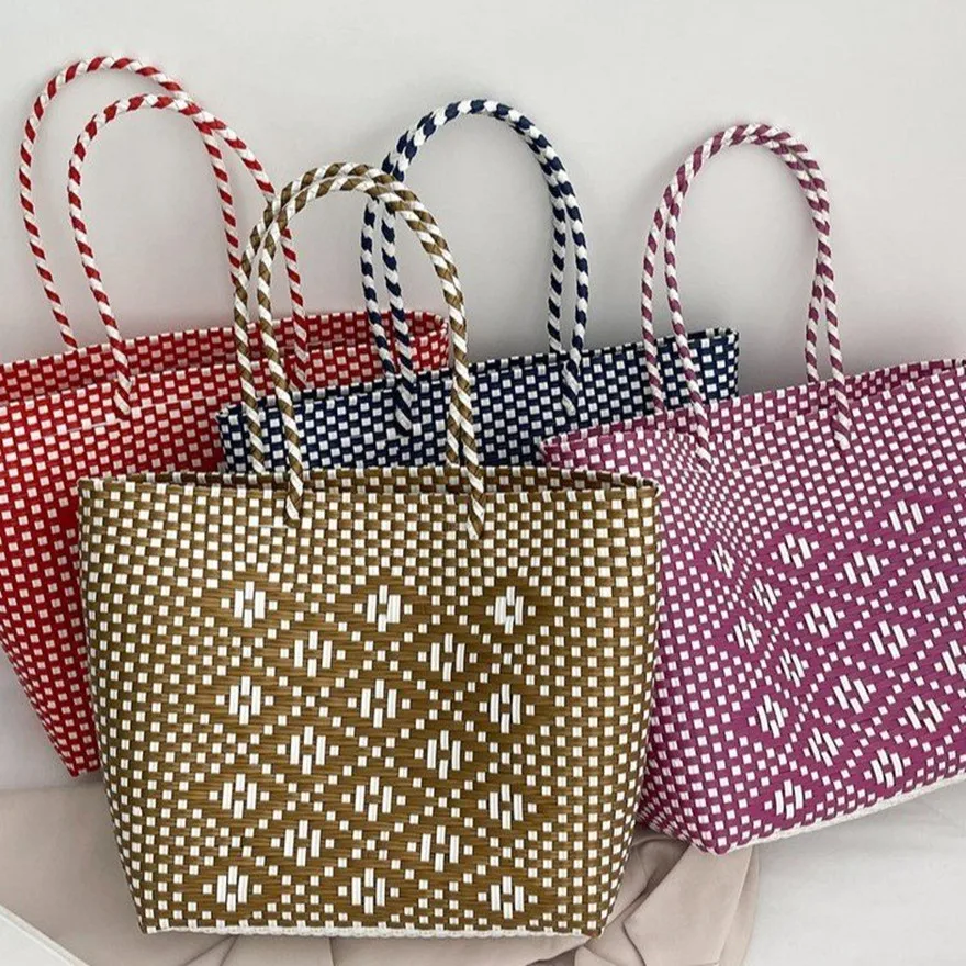 Handmade Woven Bag Soft Vegetable Basket Supermarket Shopping Handheld Shoulder Korean Version High Capacity Vacation Beach Bag