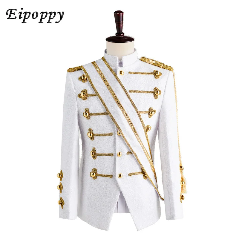 Black Paillette Stylist Men\'s Nightclub Gold Inlaid Performance Uniform Military Uniform Performance Dress