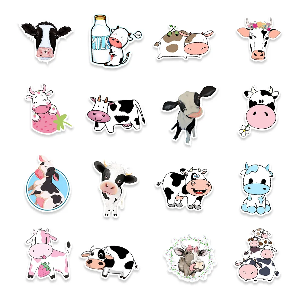 10/30/50PCS Cartoon Cute Cow Personality Creative Sticker Water Cup Refrigerator Computer Suitcase Notebook Waterproof Wholesale