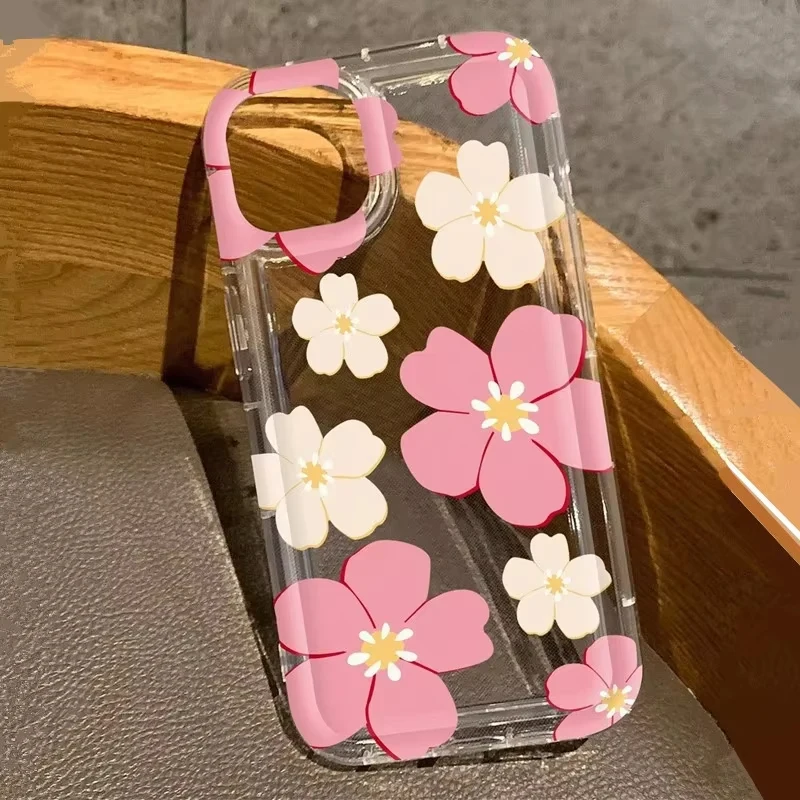 Blue Pink Large Flower Phone Case for Samsung Galaxy S24 S23 S22 S21 Plus Ultra FE A73 A72 A71 A52 A51 A32 Clear Airbag