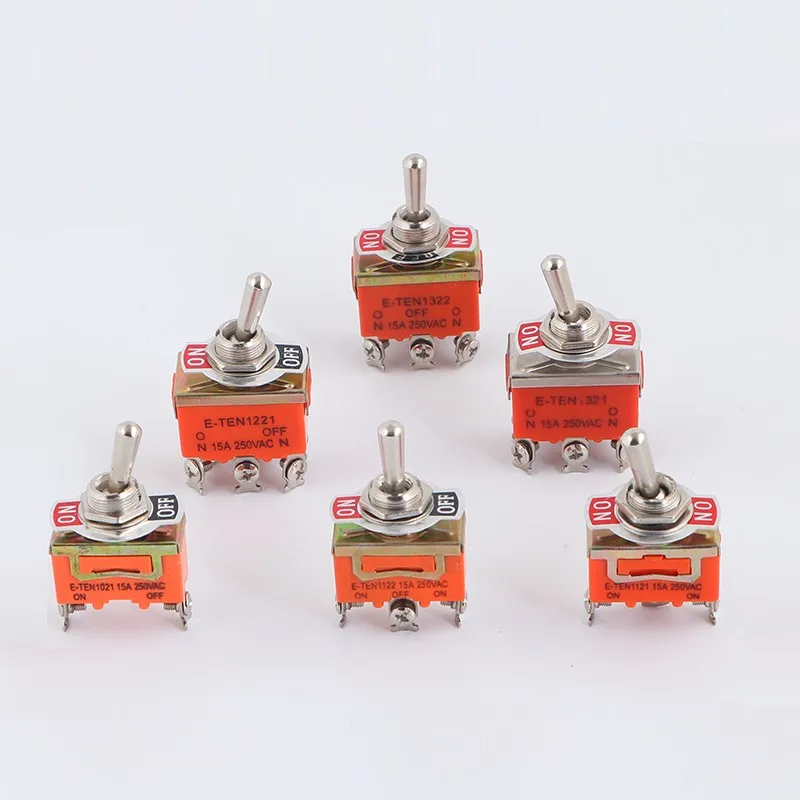 10pcs/lot  High Quality 15A 250V SPST 2 4 6 Terminal ON OFF ETEN 1021 1122 1321 1221 Toggle Switch Self-locking Waterproof Cap