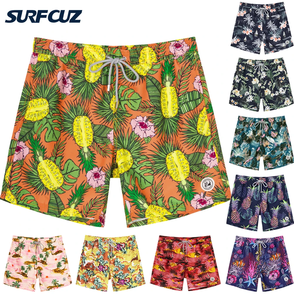 SURFCUZ Mens Swim Shorts with Mesh Lining Hawaiian Style Mens Swimwear Shorts Quick Dry Beach Board Shorts Swim Trunks for Men ble mesh usb test board cdsenet e104 bt12nsp tb development board for blue tooth wireless module e104 bt12nsp