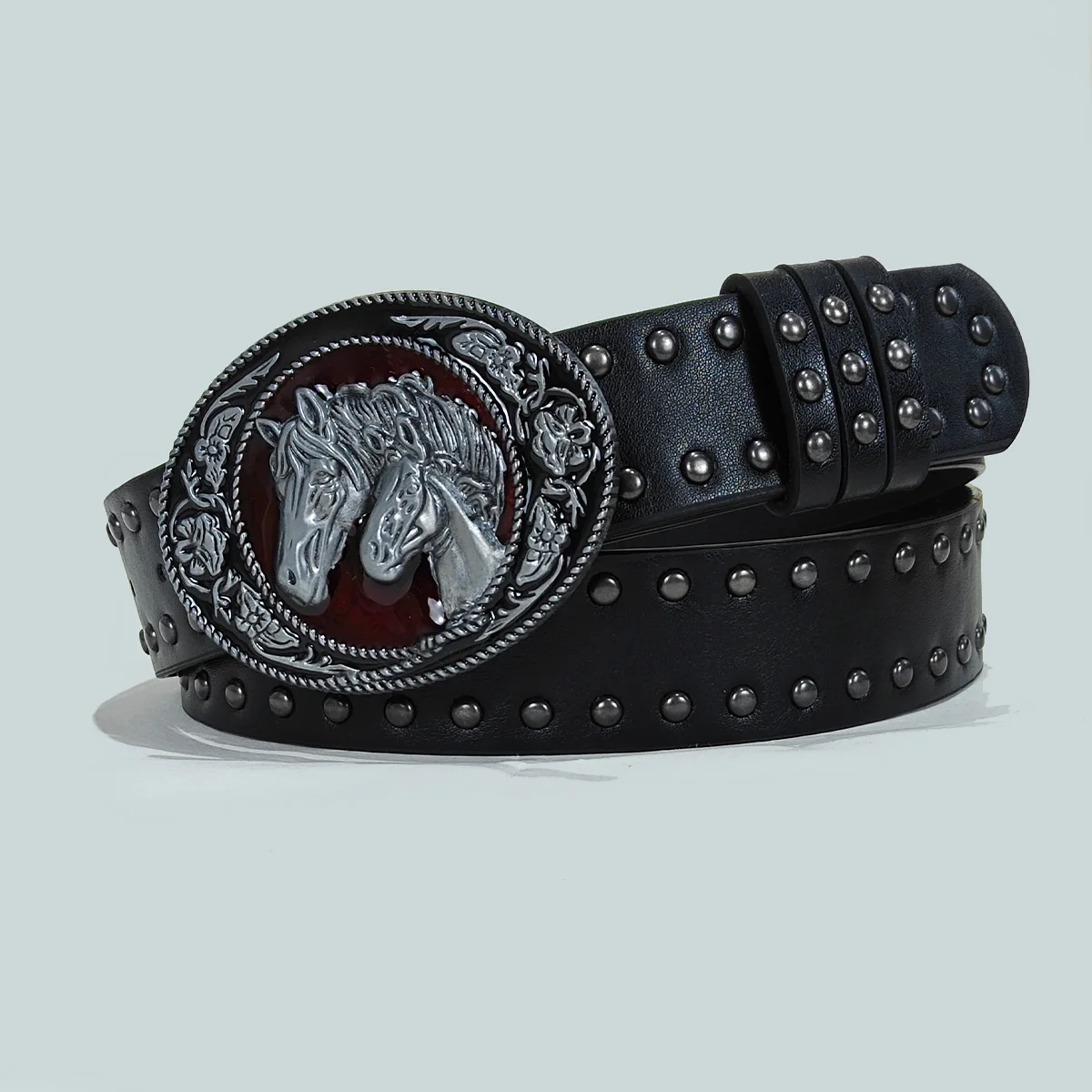 Men and Women's Belt Cool Punk Style Black Rivets Decorated Heavy Metal Dark Belt Plus Size Gothic Wide Skull Jeans Belt Male view 2