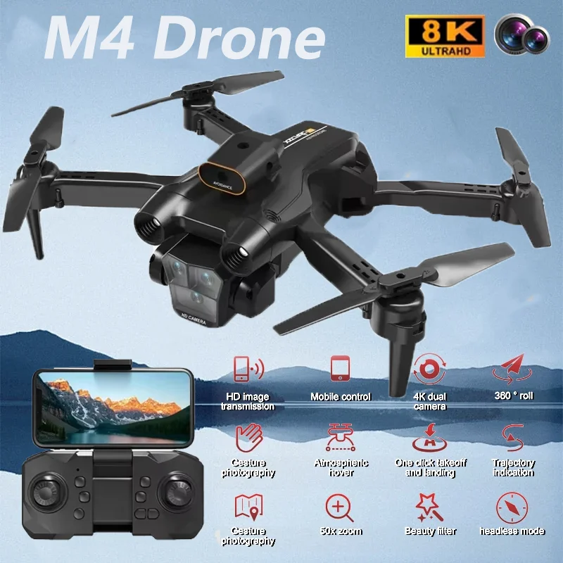 2024New M4 Professional Drone 8K HD Camera Obstacle Avoidance Wide Angle Foldable RC Helicopter WIFI FPV Height Helicopter 3000M