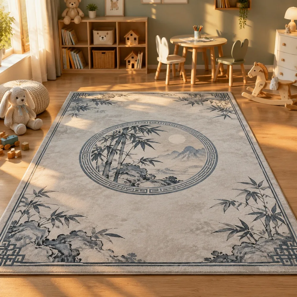 VIKAMA Rug Carpet Beige Grey Bamboo Shadow Stone Plush Washable Master Bedroom Kitchen Home Office Study Home Decoration