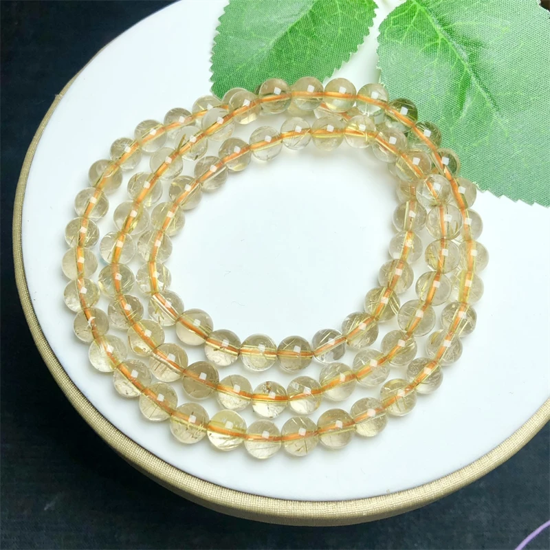 6MM Natural Golden Rutilated Quartz Triple Circle Bracelet Crystal Reiki Healing Stone Fashion Jewelry Gifting Gift For Women