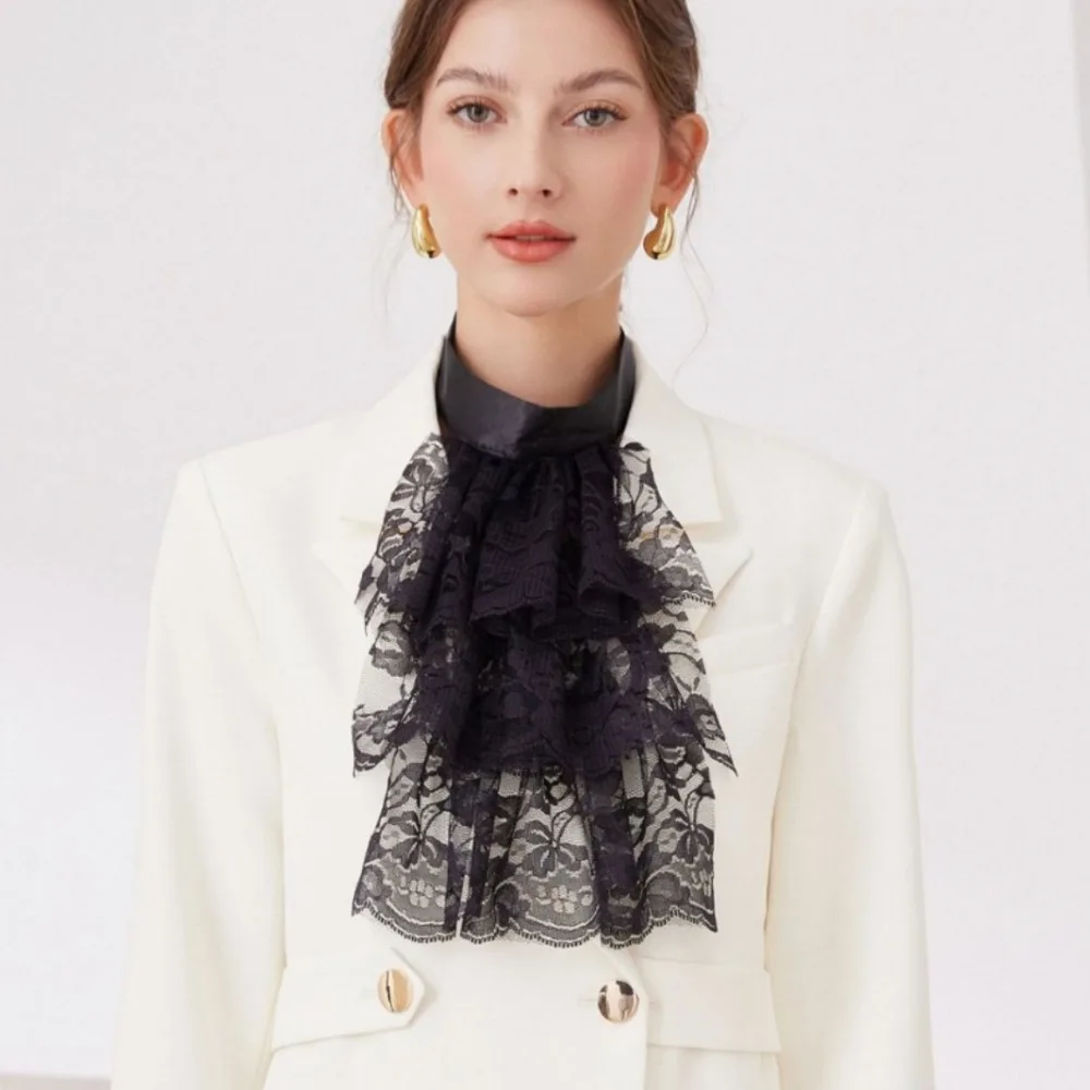 1Pc Fake Collar Victorian Detachable Ruffled Lace Jabot Neck Collar Stage Performance Steampunk Costume Accessory image 2