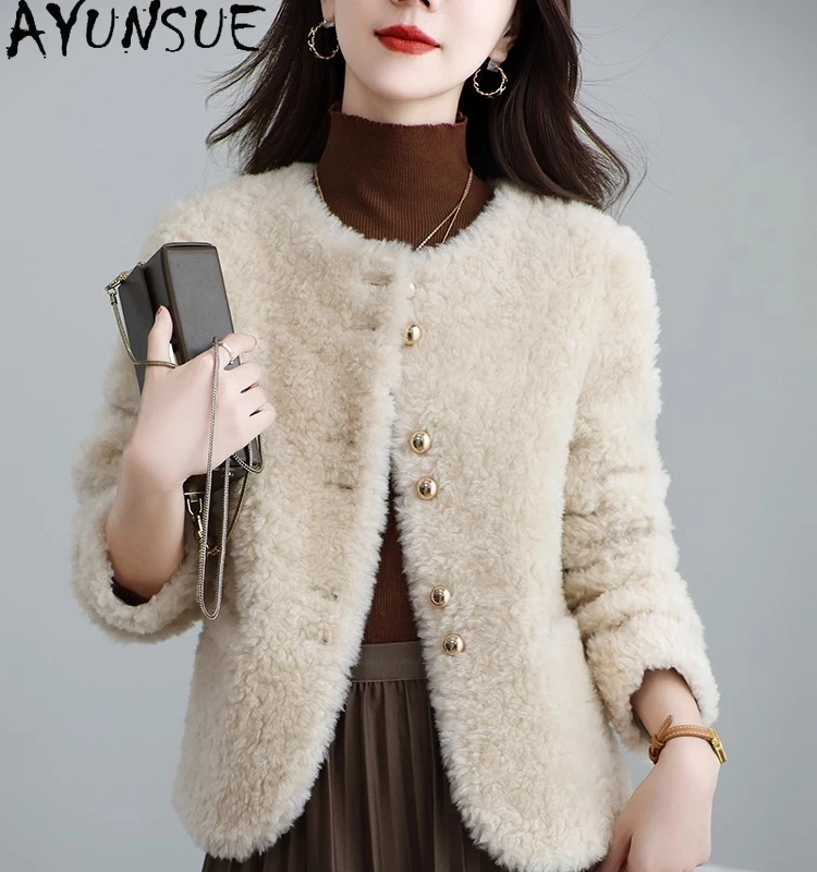 AYUNSUE 100 % Wolle Pelzmantel Frauen Schaf Lammfell Jacke Frau Neu in Mäntel Herbst Winter Kleidung Nguyто Жqish Verbund Pelz