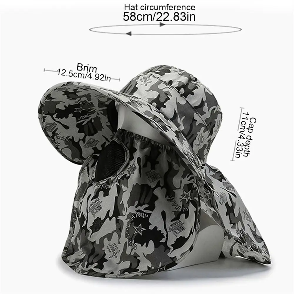 Camouflage Quick-drying Men Women Hat Outdoor Face Mask Wide Brim Bucket Hat Sun Protection Wide Brim Cap for Fishing Hunting