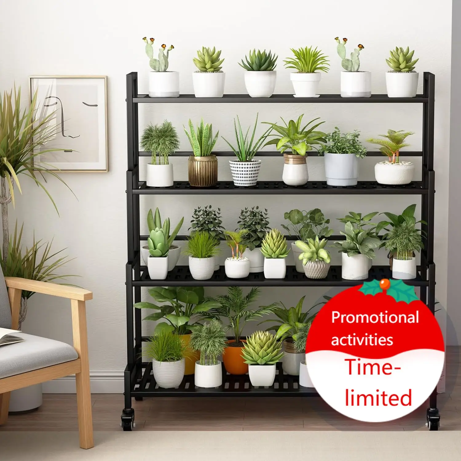 

YIZAJIA Plant Stand Indoor 4 Tier Metal Outdoor Tiered Stands Shelf With wheel for Multiple Plants Potted Ladder Plant Holder Ta