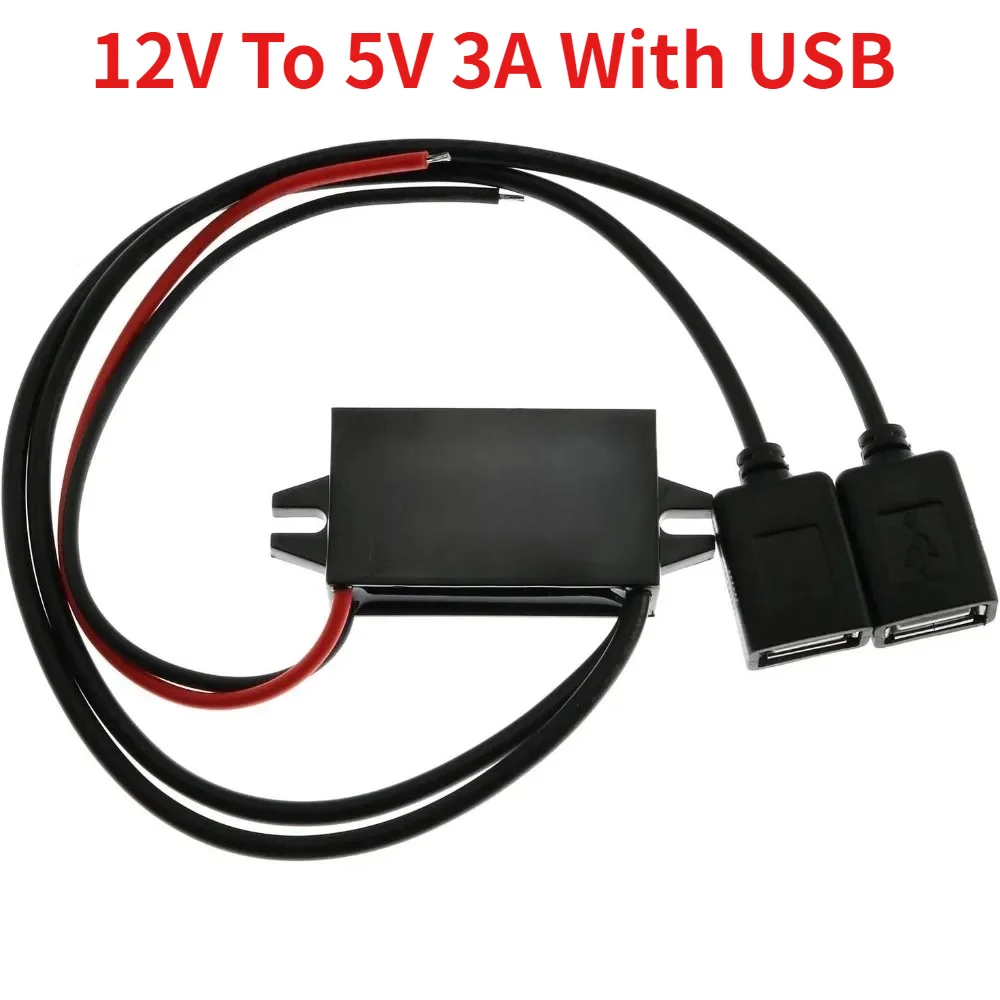 Waterproof DC Converter Module 12V To 5V 3A Regulator Step Down Car Power Converter With Double USB Cable Buck Voltage Reducer