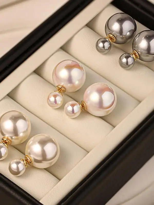 

S925 Pure Silver Pearl Earrings Women's Double Pearl Front And Ba Wearable Faion Jewelry Ear Accories Korean Sle