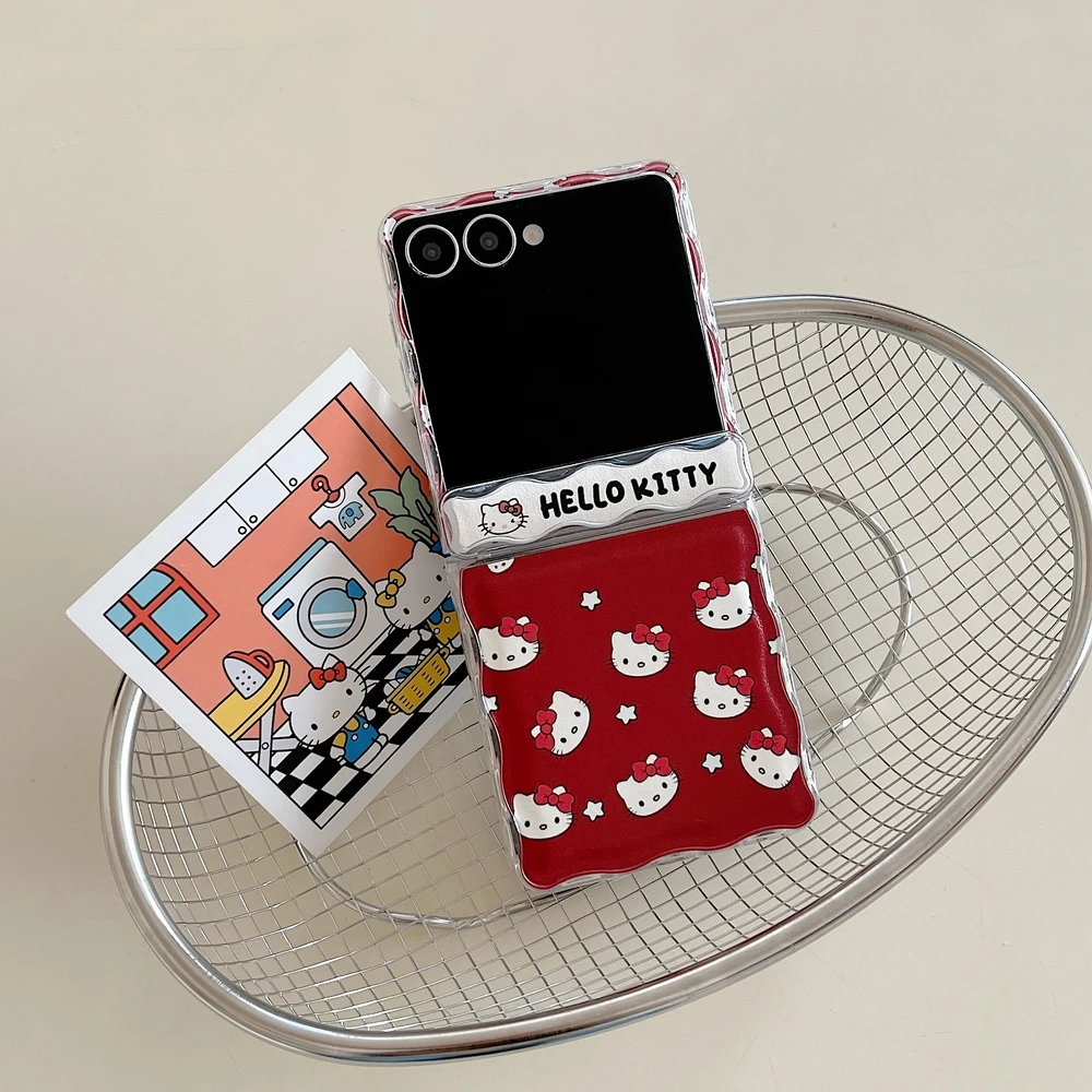 Cute Cartoon Sanrio Hello Kitty Phone Case For Samsung Galaxy Z Flip 7 Case Wavy edge Hard TPU Cover With Lanyard view 4
