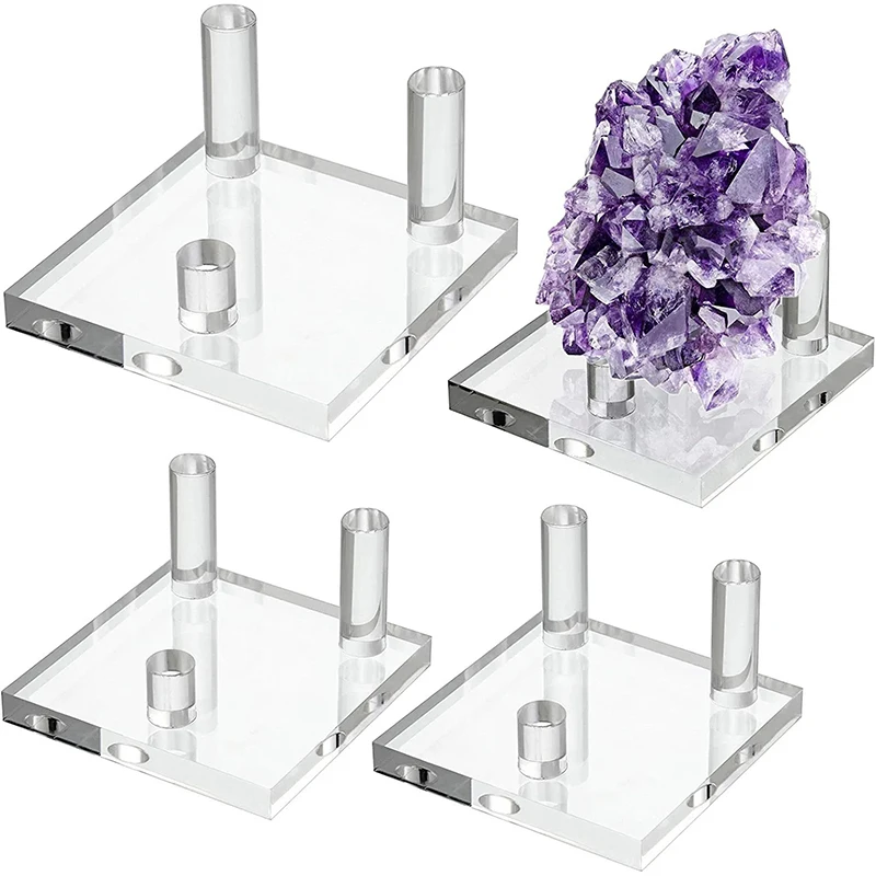 1PC Acrylic Rock Display Stand Square Base 3 Nail Anti-Tilt Lightweight for Mineral Geodes Stones Jewelry Small Collectibles