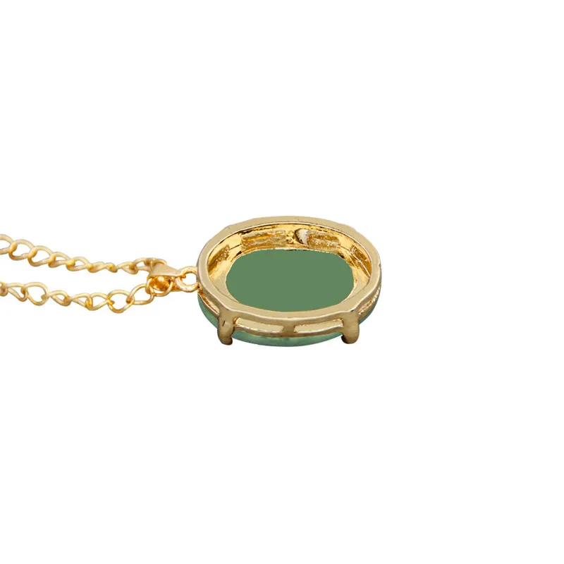 Green Flower Cameo Necklace Earrings Sets For Women Gold Color Oval Claw Pendant Fashion Jewelry