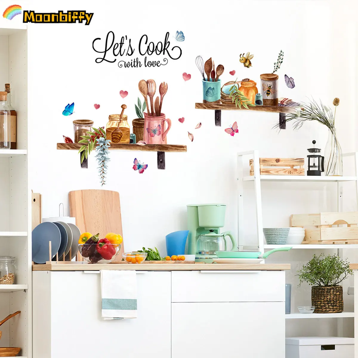 Cartoon Kitchen Decor Wall Stickers Removable Waterproof Vinyl Wall Decals Hand Painted PVC Wall Posters Dining Room Decoration