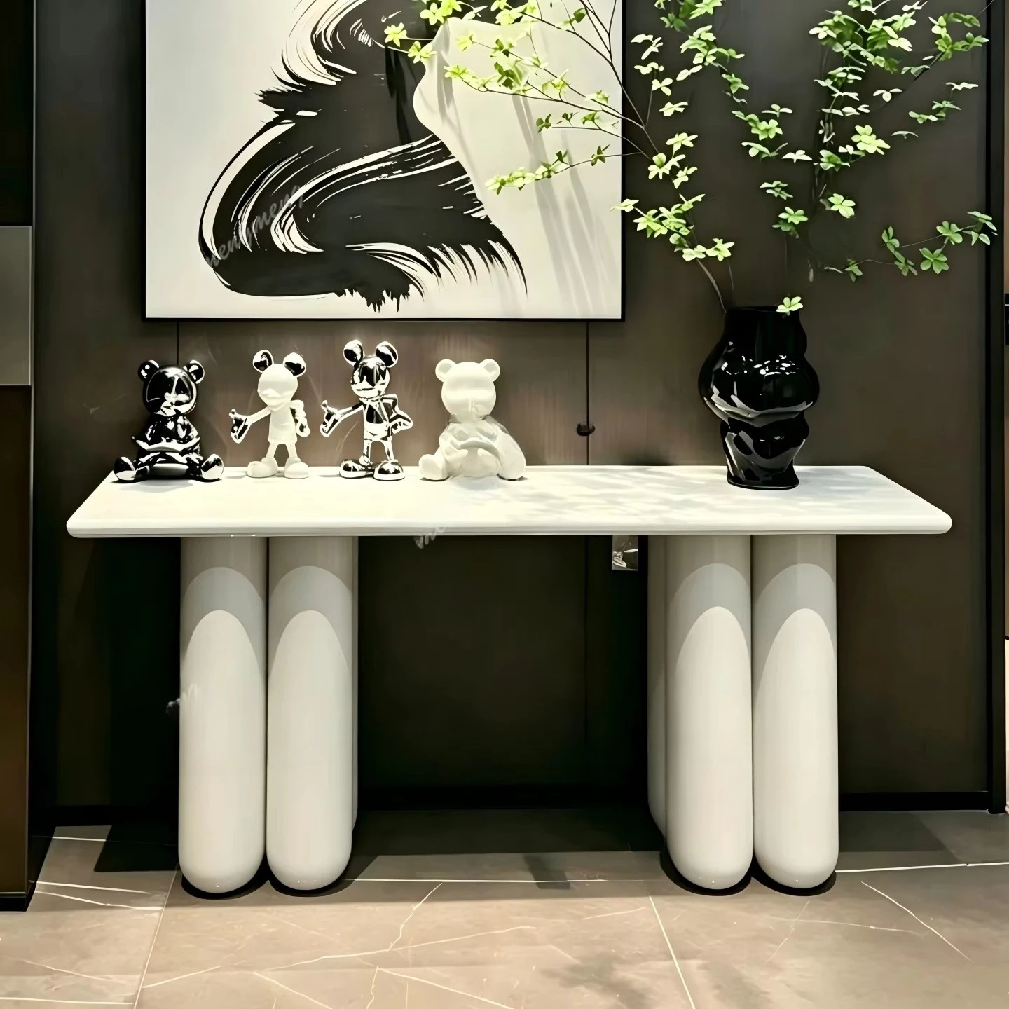 Cream wind baking paint  Solid wood entrance table Modern simple decoration table Household end view table decoration