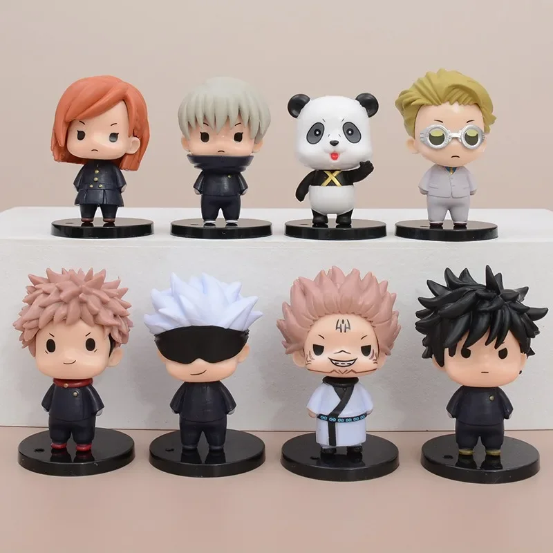 8psc set Jujutsu Kaisen anime figure Itadori Gojo Nanami Megumi Q cute car ornament figurine Collection model doll toys kid gift