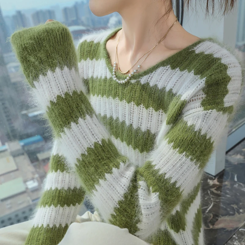 

100% норковый кашемир, трикотажный свитер с круглым вырезом для зимы, женский пуловер с длинными рукавами, базовая элегантная теплая одежда, топы