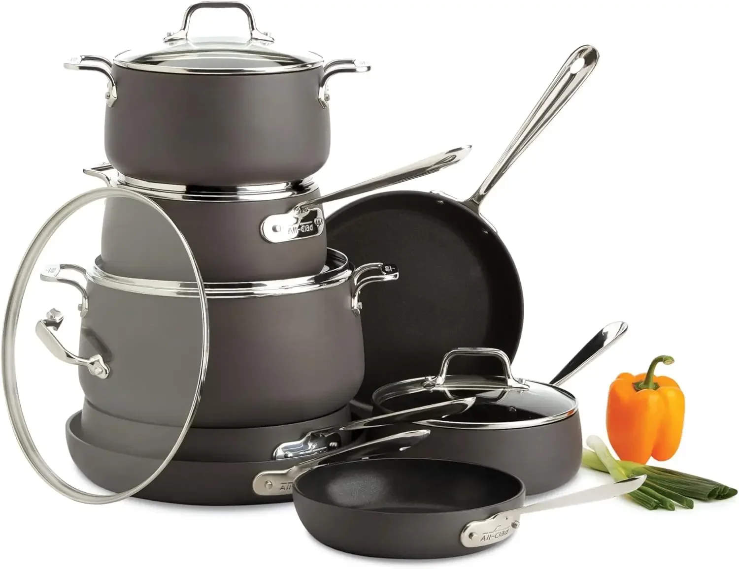 

HA1 Hard Anodized Nonstick Cookware Set 13 Piece Induction Oven Broiler Safe 500F, Lid Safe 350F Pots and Pans Black