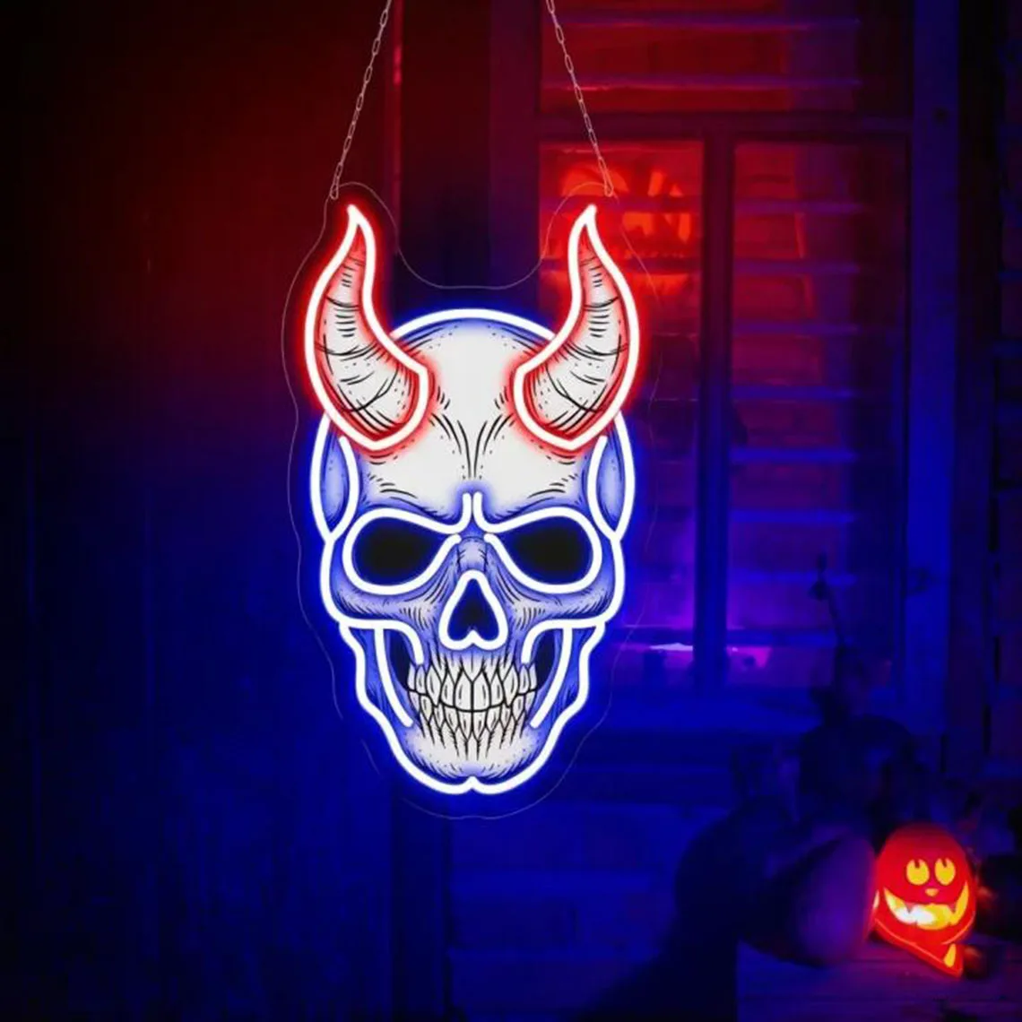 Skull Demon Neon Sign,Skull LED Neon Sign,Mexican Skull Wall Decor,Halloween Decor Sign,Custom Neon Sign,Bar/Game Room Neon Sign