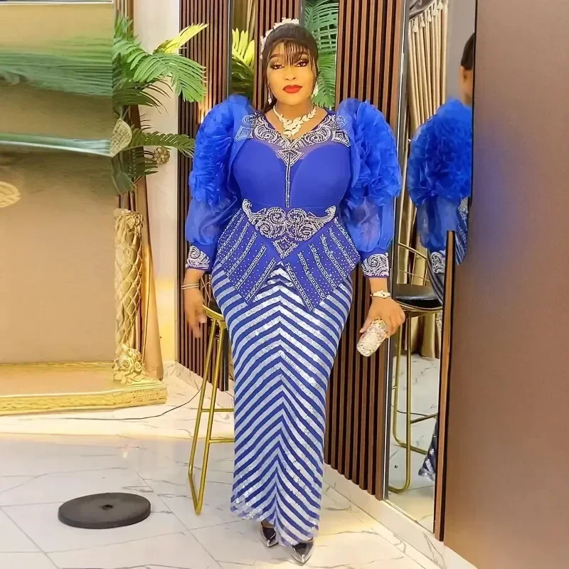 2025 Plus Size African Party Dresses for Women Fashion Dashiki Ankara Wedding Evening Gown Elegant Christmas Muslim Maxi Dress