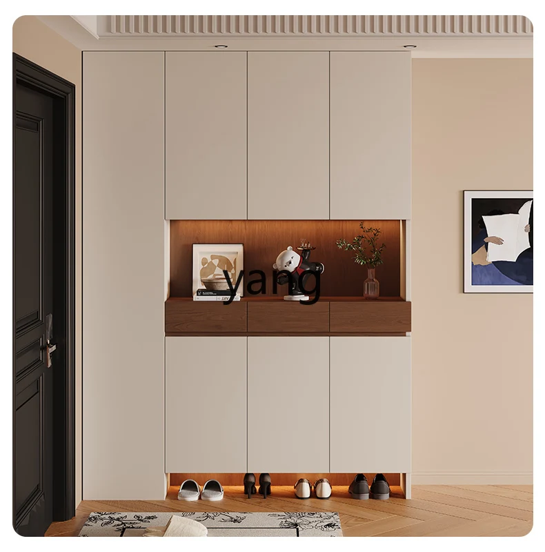 LH all-solid wood shoe cabinet household door storage cabinet integrated against the wall into the entrance