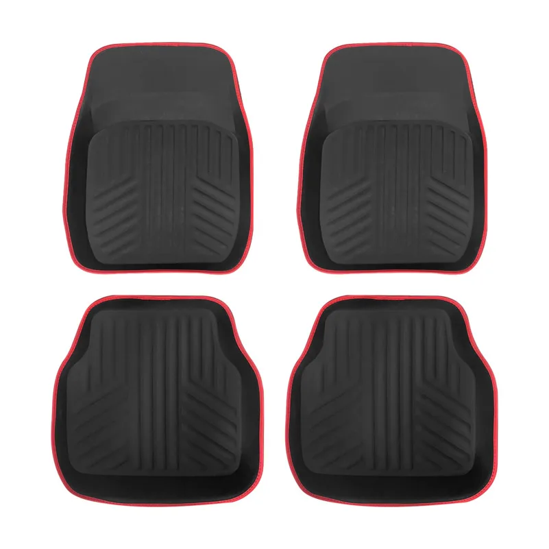 

4pcs Red Edge PVC Car Floor Mat Universal Waterproof Wear-Resistant Easy Clean Auto Rubber Protective Carpets Set For SUV Truck