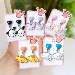 Réinitialisation d'oreille de dessin animé Sanurgente Hello Kitty pour enfants, pas de piercing, pendentif, clips d'oreille, résine Kuromi, fausses boucles d'oreilles, cadeau de bijoux de fête pour filles