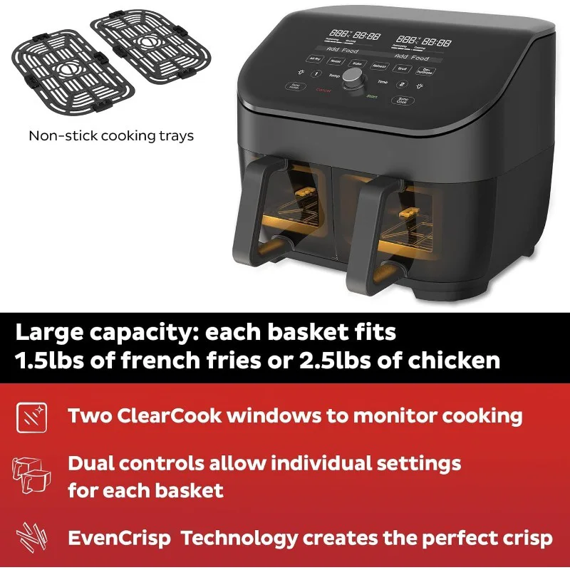 YYHC-2024 New Custom Programming Air Fryers Two Clear Windows 8-in-1 Functions Air fryer