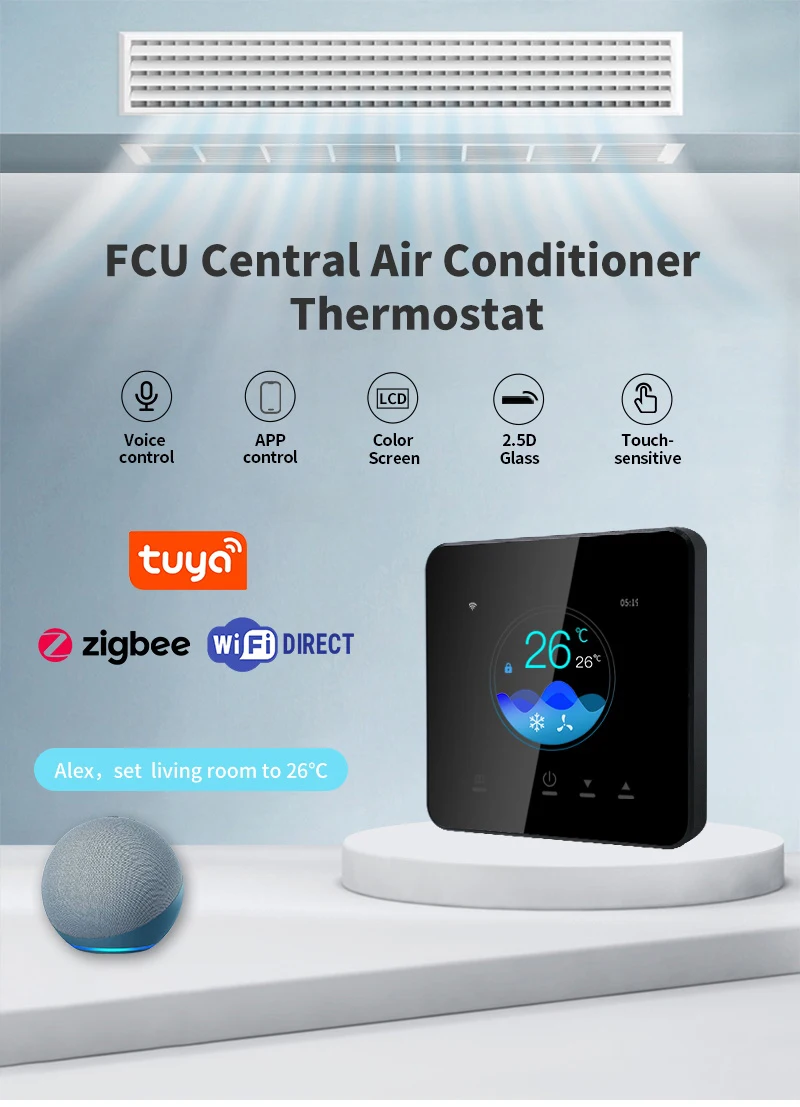 Unidad de bobina de ventilador de 220V y 24V, termostato, controlador HVAC, 2 tubos, 4 tubos, unidad de bobina de ventilador de 3 velocidades, funciona con Tuya Smart Life