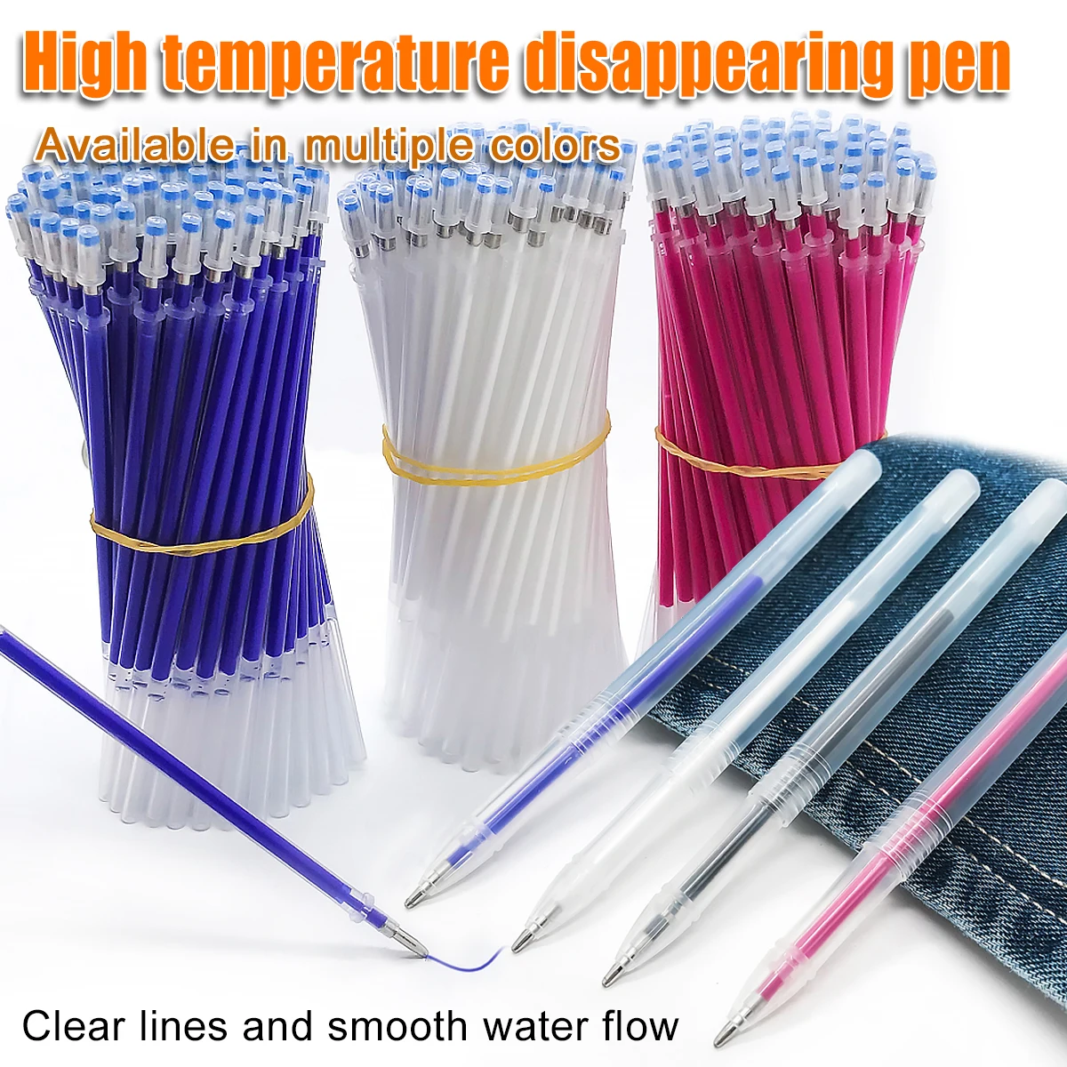 50pcs Set  2 Pen Caps Leather Fabric High-Temperature Disappearing Pen Textile Marking Heat Fade Pen