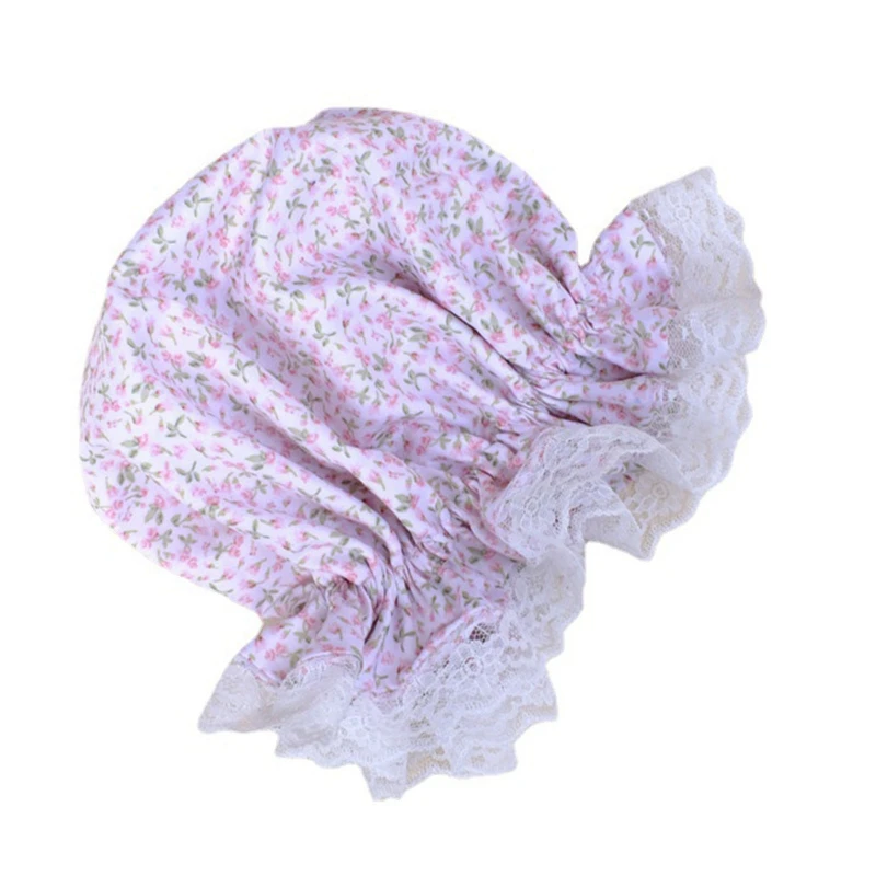 XXFE Kids Baby Girl Bonnet Sleep Floral Print Ruffle Lace Trim Beanie Night Hat