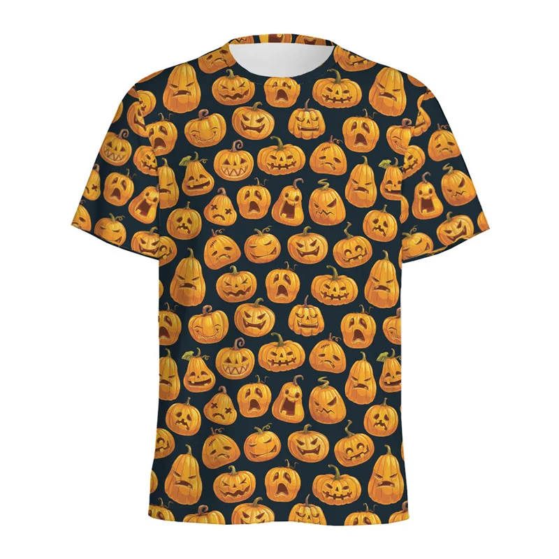 Halloween Pumpkin Pattern T Shirt For Men Tops Round Neck Tee Shirts Street 3D Printing Party T-Shirt Women Kids Short Sleeves