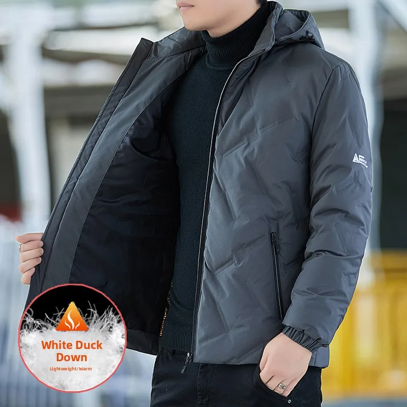 

Мужская пуховая куртка 2024: Зимняя модная городская куртка-бомбер со съемным капюшоном, повседневная, теплая, защита от холода, укороченная, на молнии