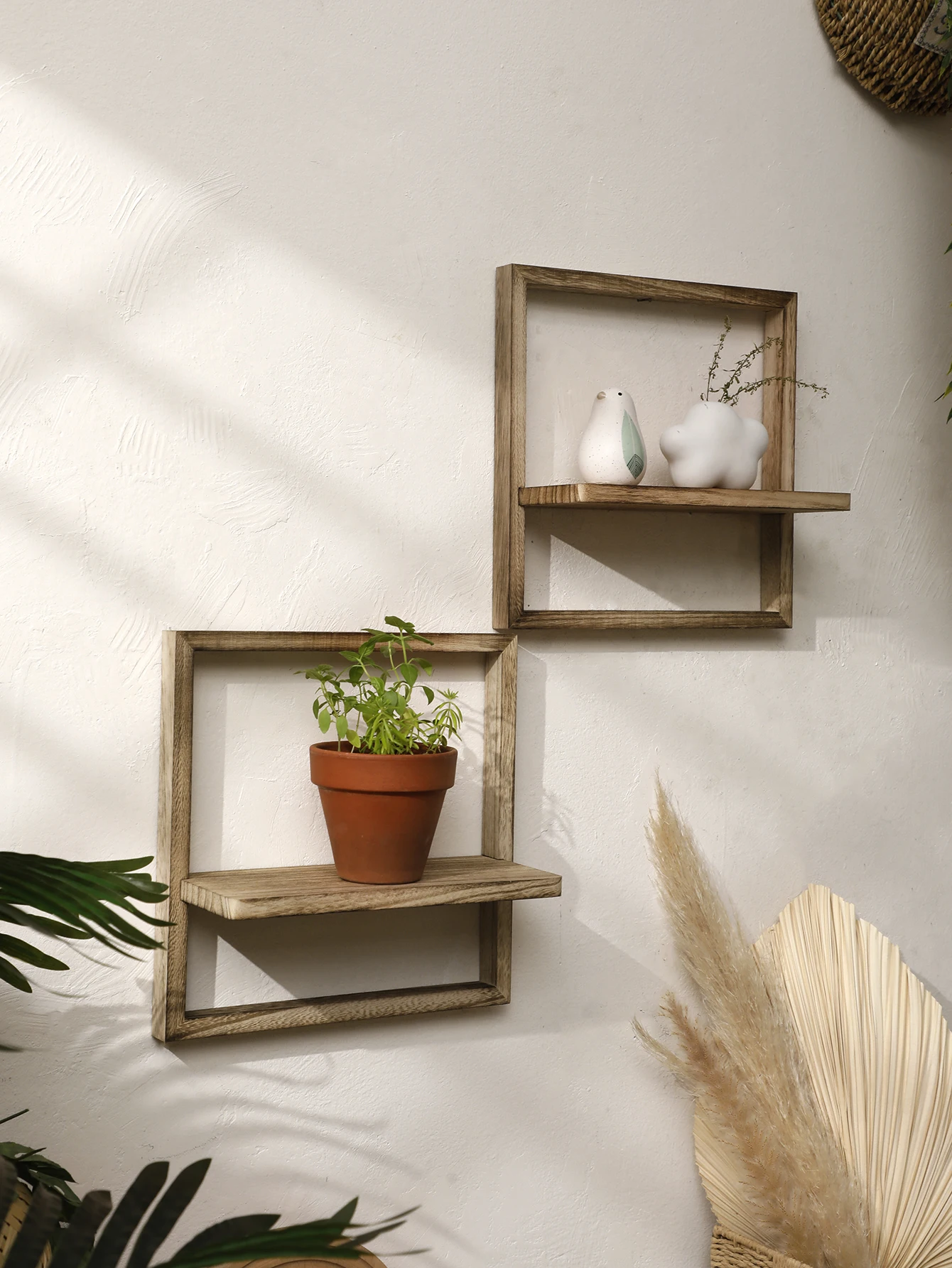 25cm Wooden Floating Wall Shelf Display Shelves Square Charcoal Color Storage Rack Wall Hanging Bedroom Rustic Home Decoration