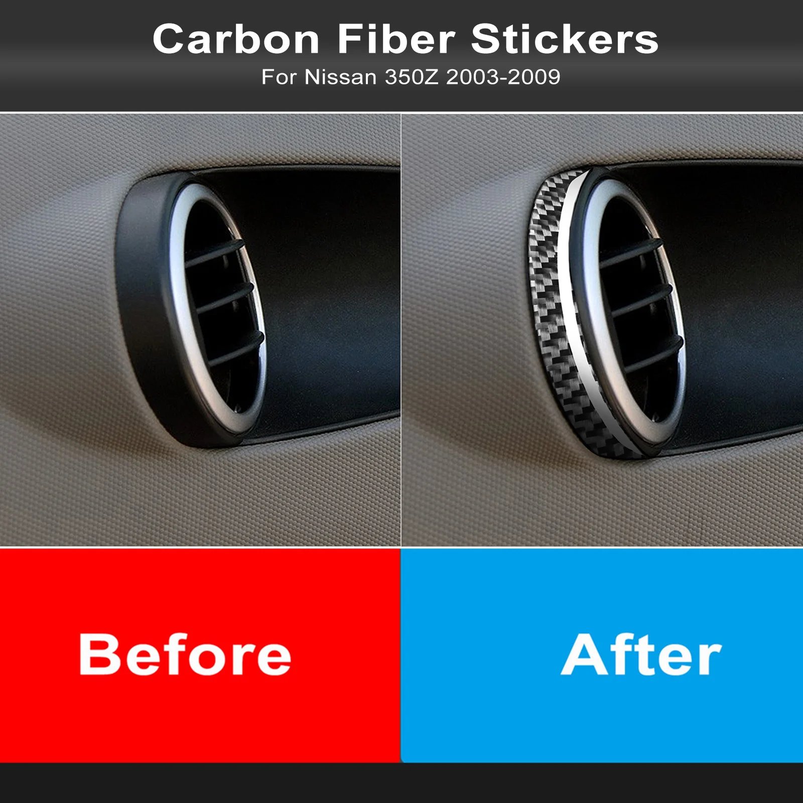 لنيسان 350Z 2003-2009 لينة ألياف الكربون 2 قطعة سيارة تكييف الهواء منفذ تنفيس الإطار لاصقة تزيين اكسسوارات السيارات #2