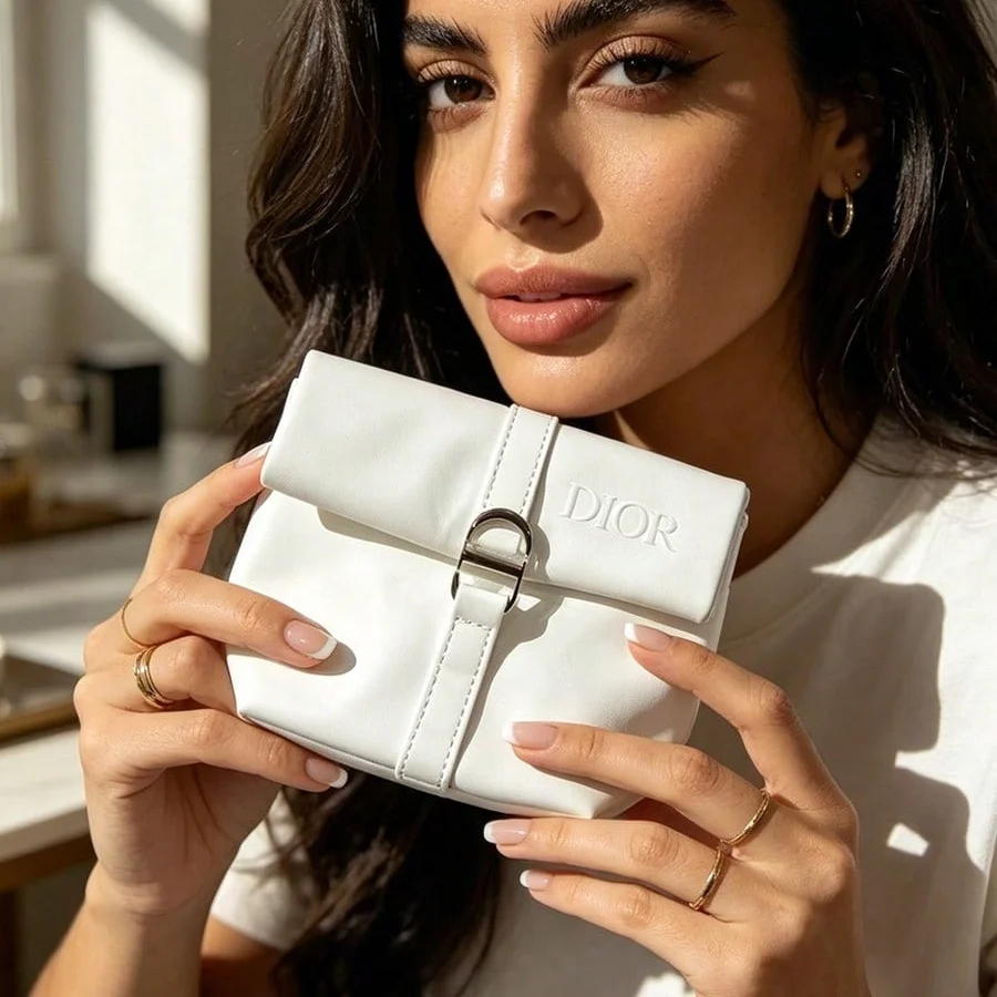 Dior’s Bag White Cosmetic Bag Luxury Embossed CD Logo Fashion Makeup Storage Pouch Portable Waterproof Beauty Organizer For Wome - view 5