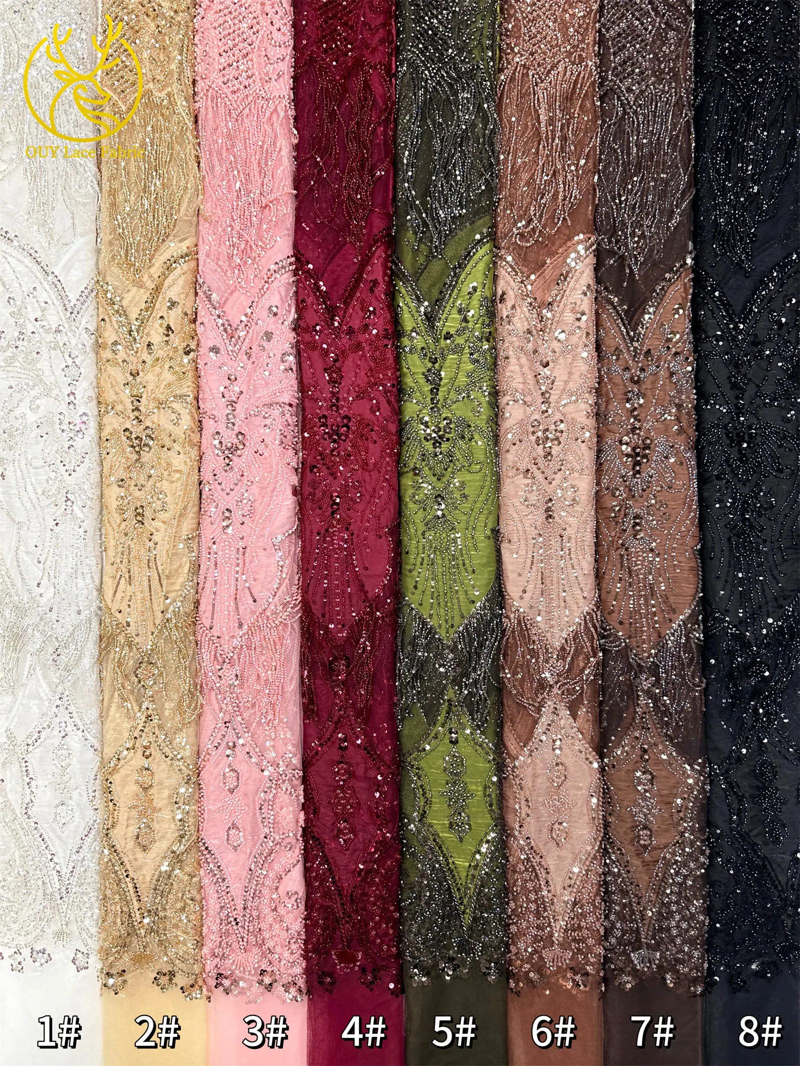 Eleganter Afrikanischer Samt 3D Perlen-Spitzenstoff 5 Yards Französische Pailletten Tüll Stickerei Spitzenstoff Nigerianisches Hochzeitskleid Nähzubehör – Detail 18