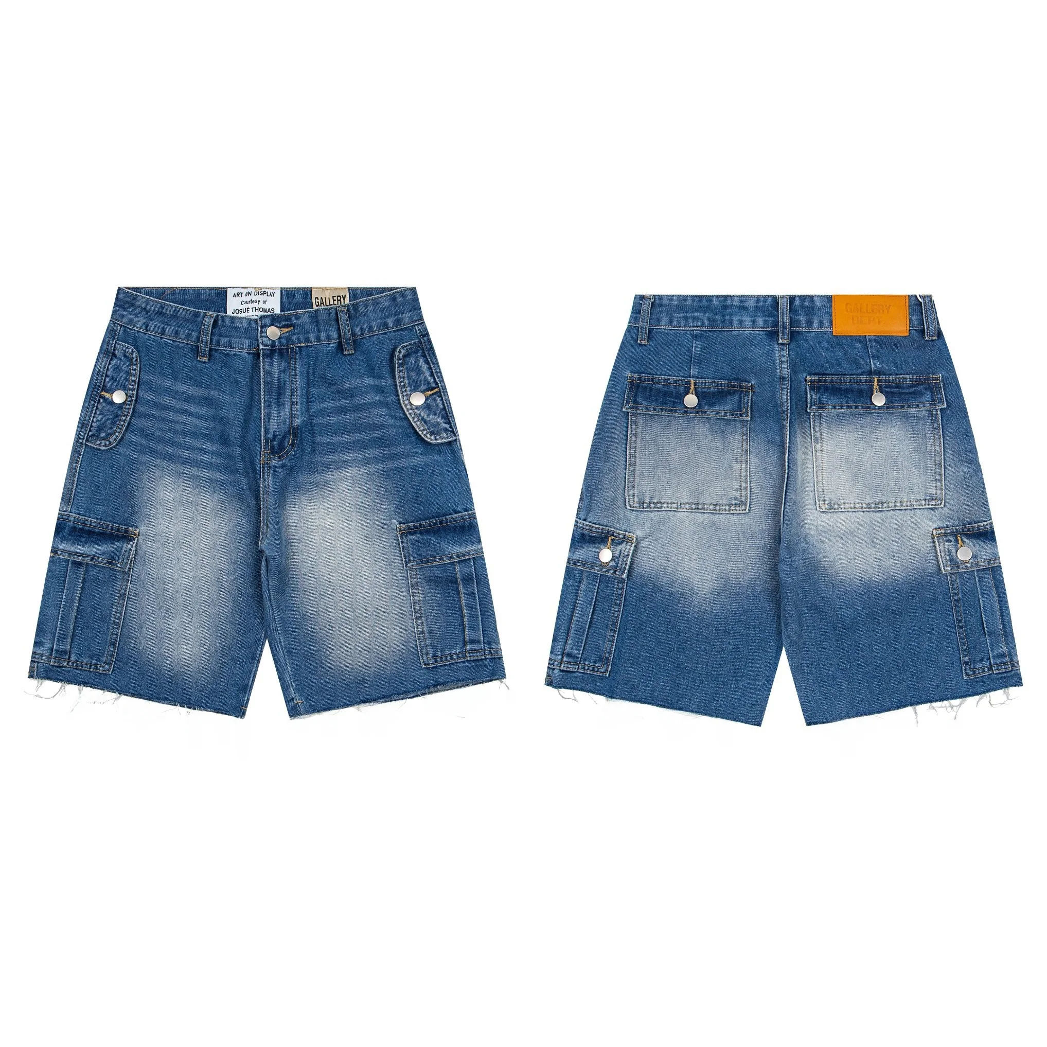 Calças Jeans Retrô Americanas Lavadas com Bolsos Grandes, Estilo Workwear, Perna Larga Solta, Shorts Casuais de Algodão Respi...