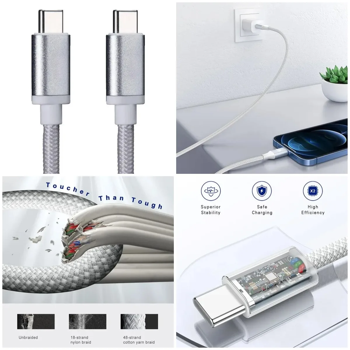 

Кабель для зарядки мобильного телефона с нейлоновой оплеткой